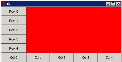 The same layout after the window is resized; all buttons and the red frame expand proportionally to fill the window