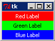 Three stacked labels filling the full width of the window at its default size