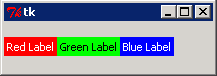 The same three labels after the window has been enlarged, still left-aligned and vertically centred